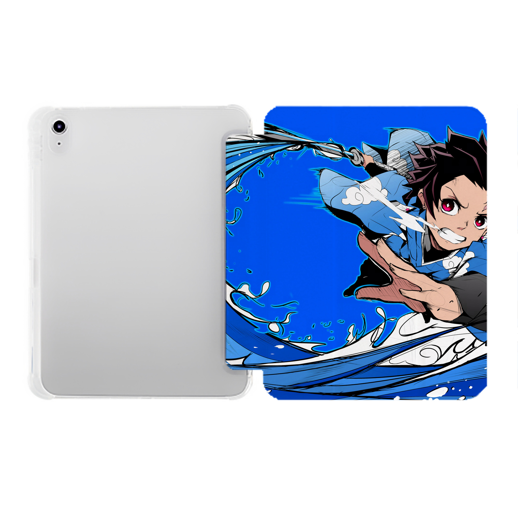 （画像用） 鬼滅の刃（きめつのやいば）竈門 炭治郎／かまど たんじろう Kamado Tanjirou IPad ケース ペン収納付き 三つ折りスタンド PUレザー×シリコン 対応機種9.5/10.5/10.9インチ